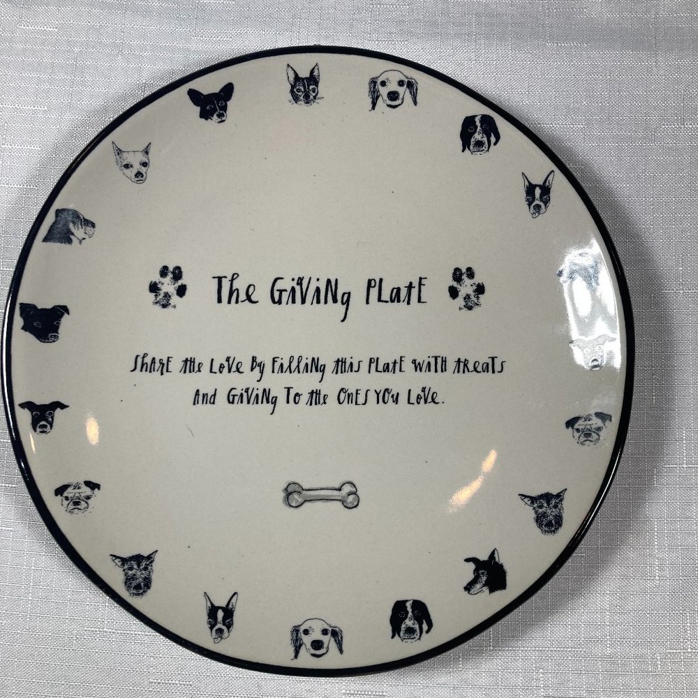 NWOT Rae Dunn Artisan Collection 8" Giving Plate, Cream and Black Dog Motif